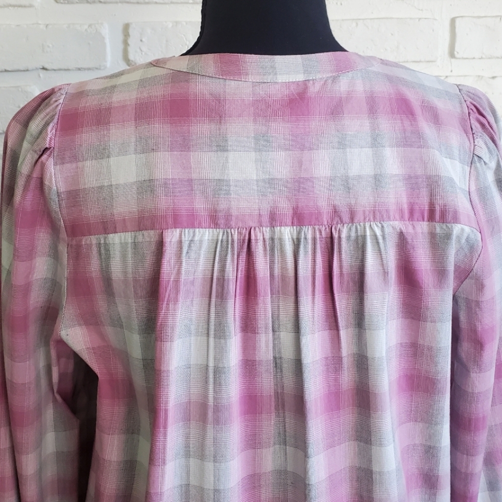 NWT LOFT Pink Plaid Smocked Yoke Button Front Blouse - Size XS - Picture 13 of 14